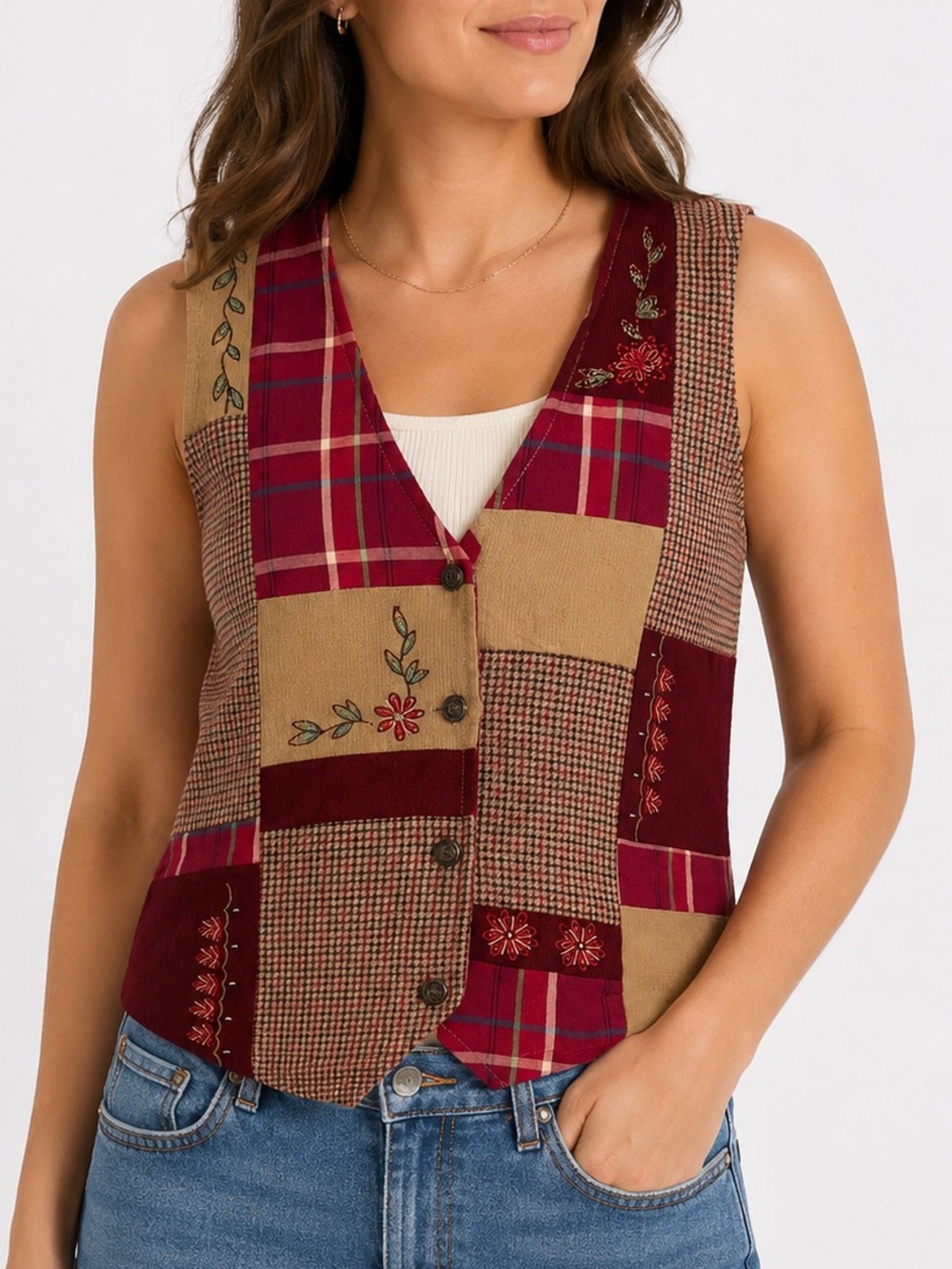 Napa Valley Vintage Plaid Houndstooth Corduroy Vest Sz M